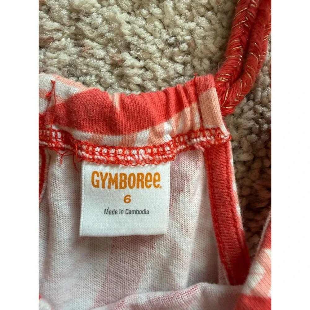 Gymboree Girls Orange Pink Floral Palm Knit Sundress Braided Straps Size 6 EUC